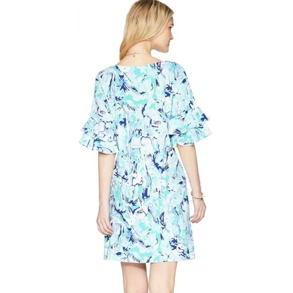 Lilly Pulitzer Women's Lula Dress XS Tropical Elephant Appeal Turquoise/Blue - Picture 2 of 13